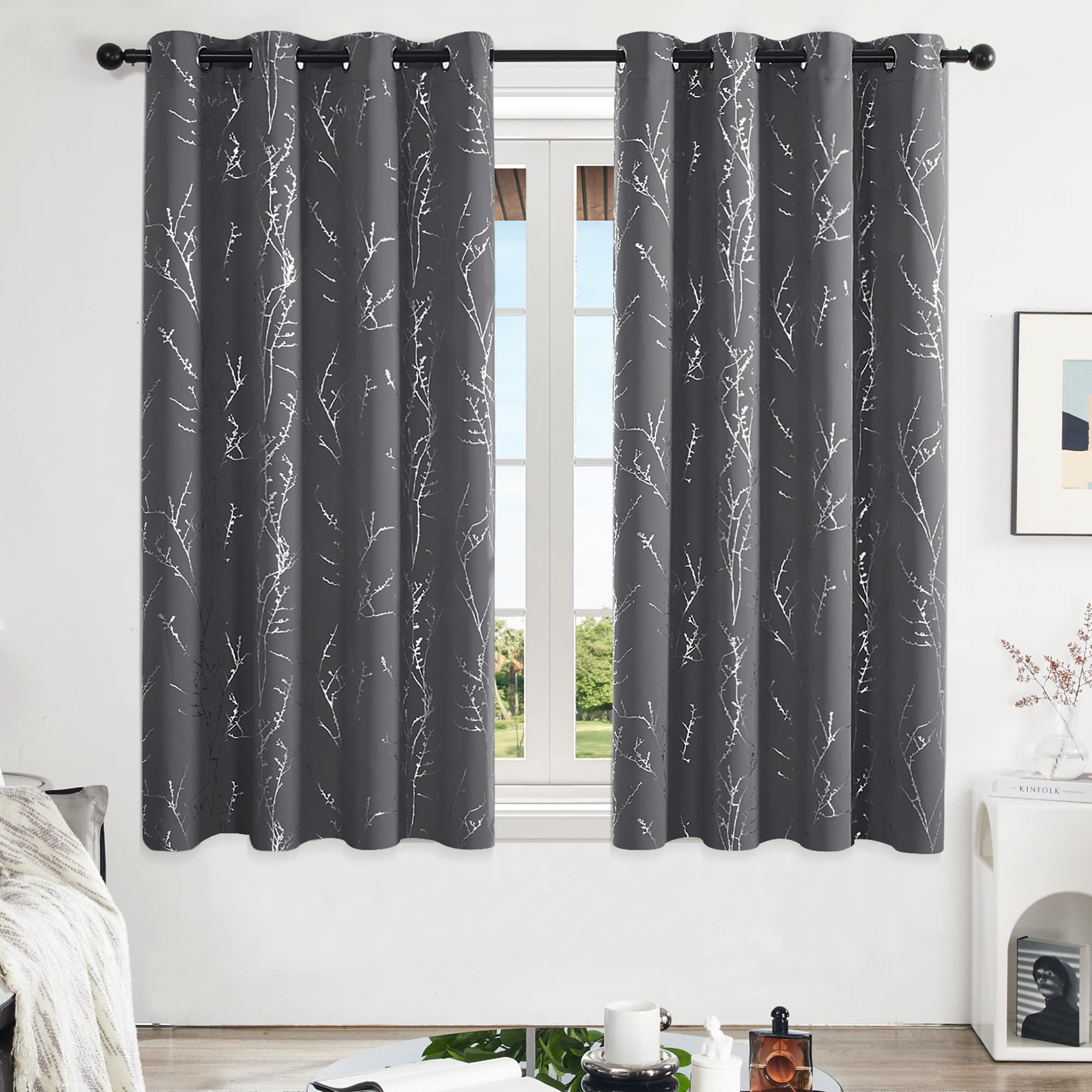 Deconovo Living Room Curtains 63 Inches Long, Blackout Curtains for Bedroom