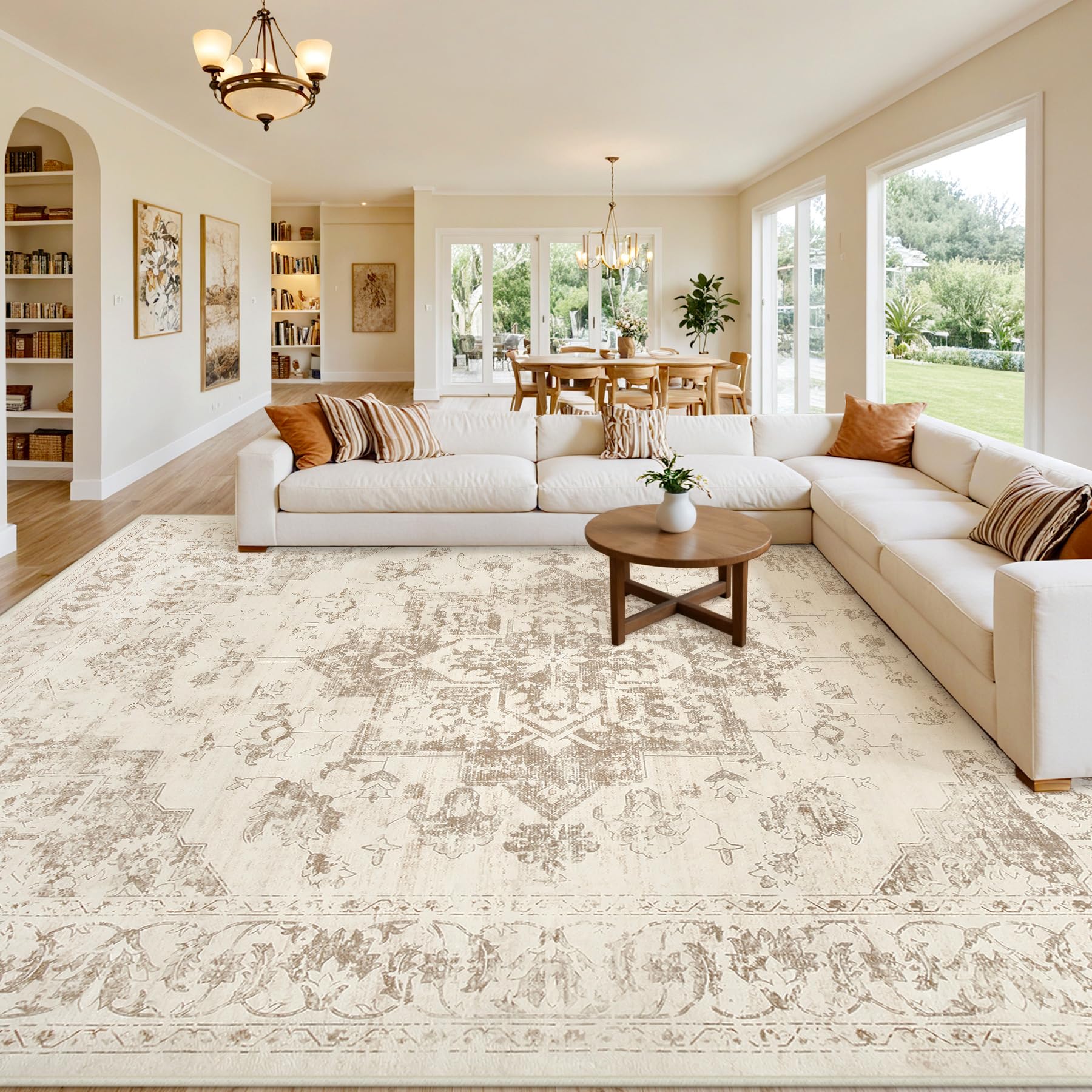 Luxturiy Area Rugs 9x12 Living Room: Bedroom Washable Carpet Beige/Ivory