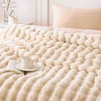 COOVA Faux Fur Throw Blanket for Couch, Cozy Soft and Fuzzy Plush Rabbit Fur Bubble Blanket for Sofa Bedroom Living Room, 50x60 Inches Light Taupe