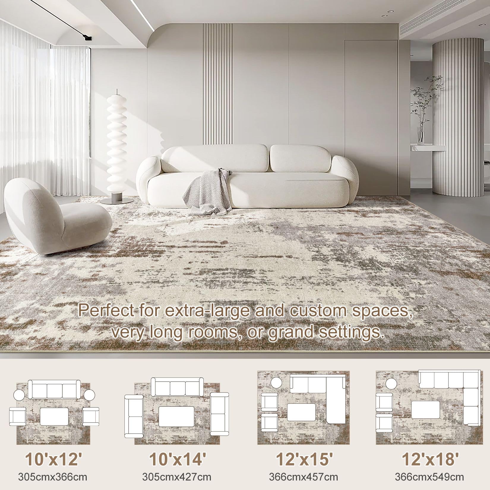 UERMEI 10x14 Washable Area Rug - Neutral Modern Abstract Living Room Rugs, Non-Slip Soft Large Indoor Floor Carpet for Bedroom Home Office & Under Dining Table Decor, Brown/Grey/Beige
