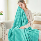 BEDELITE Fleece Throw Blanket for Couch – 3D Ribbed Jacquard Soft and Warm Decorative Fuzzy Blanket – Cozy, Fluffy, Plush Lightweight Aqua Throw Blankets for Bed, Sofa, 50x60 inches
