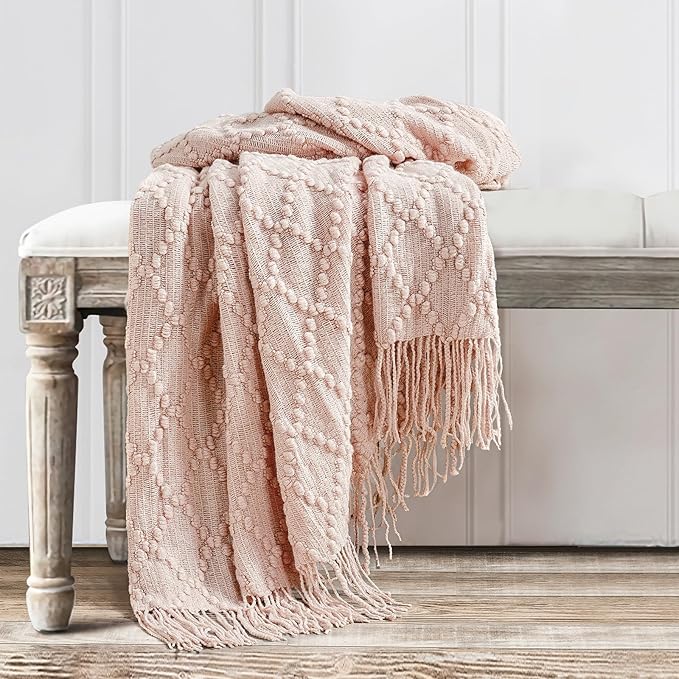 BOURINA Pink Throw Blanket 50 x70 Inch Jacquard Throw Knitted Blanket