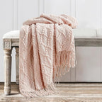 BOURINA Pink Throw Blanket 50 x70 Inch Jacquard Throw Knitted Blanket
