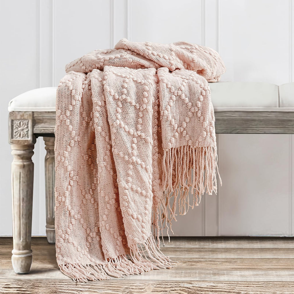 BOURINA Pink Throw Blanket 50 x70 Inch Jacquard Throw Knitted Blanket