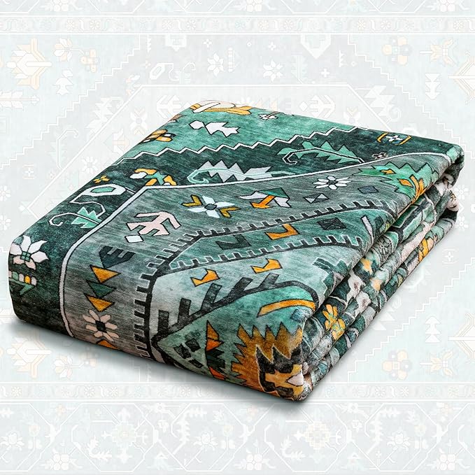 SERISSA Area Rug 3x5 Boho Teal Rugs for Bedroom, Washable Kitchen Rugs Non-Slip, Ultra Soft Print Distressed Tribal Entry Rug Low-Pile Throw Rug Carpet for Bedroom Nursery Living Room Dorm Decor