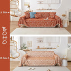 HANDONTIME Boho Aztec Sofa Slipcover for Sofa/Couch Farmhouse Geometric Couch Protector for Dogs with Tassel Brick Orange Couch Covers Sofa Cover for Dogs Cats Kids Bohemian Sofa Décor, 71" X150"