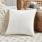 Fancy Homi 2 Packs Cream White Samll Decorative Throw Pillow Covers 12x12 Inch with for Couch Bed Sofa, Rustic Farmhouse Boho Home Decor, Soft Corss Patchwork Corduroy Square Cushion Case 30x30 cm