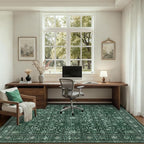 5x7 Area Rugs Living Room Rug: Washable Vintage Distressed Floral Rug No Slip Stain Resistant Soft Carpet Indoor Large Carpets for Bedroom Dining Room Farmhouse Nursery Hallway Home Office Deep Green