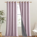 NICETOWN Pink Vintage Linen 100% Blackout Curtains for Living Room, Thermal Insulated Curtains 102" Long, Noise Reducing Window Treatment Drapes for Hall Room, 52" Wide Per Panel, Set of 2