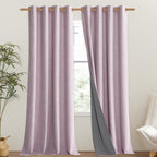 NICETOWN Pink Vintage Linen 100% Blackout Curtains for Living Room, Thermal Insulated Curtains 95" Long, Noise Reducing Window Treatment Drapes for Bedroom, 52" Wide Per Panel, Set of 2