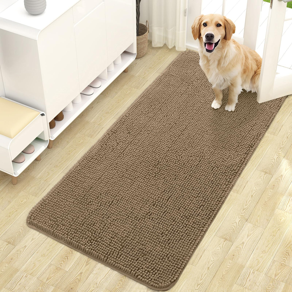 OLANLY Dog Door Mat for Muddy Paws 47x24, Super Absorbent Chenille Mud Mat