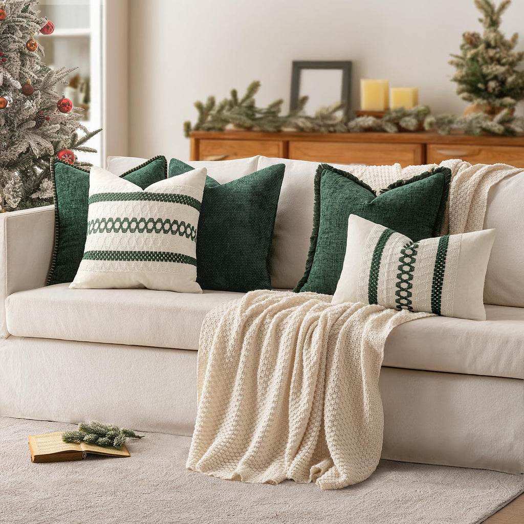 MIULEE Set of 2 Dark Green Boho Decorative Lumbar Pillow Covers 12x20 Inch