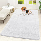 OLANLY Dog Door Mat for Muddy Paws 59x35, Absorbs Moisture and Dirt, Absorbent Non-Slip Washable Doormat, Quick Dry Chenille Mud Mat for Dogs, Entry Indoor Entryway Carpet for Inside Floor, White