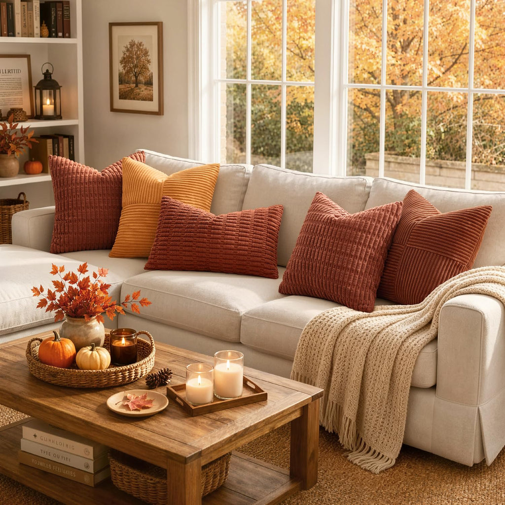 MIULEE Fall Decorative Throw Pillow Covers 18x18 Dark Rust Pack of 2