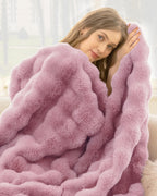 blunique Ultra Soft Cozy Faux Fur Throw Blanket, Fuzzy Plush Thick Bubble Blanket, Oversize Luxury Fluffy Blanket for Couch, Sofa, Bedroom, and Living Room,50x60 Inches,Pink