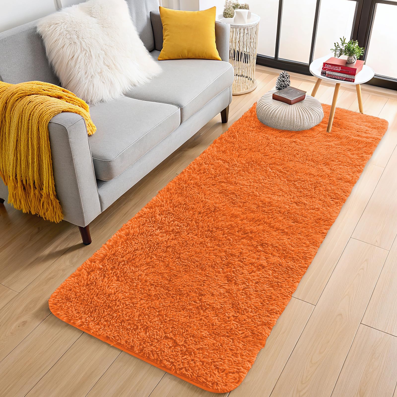 OLANLY 2x5 Machine Washable Runner Rugs for Hallway, Soft Fluffy Shaggy Bedside Rugs for Bedroom, Living Room, Indoor Floor Carpet for Kids Girls and Boys, Nursery Rooms, Home Decor Aesthetic, Orange