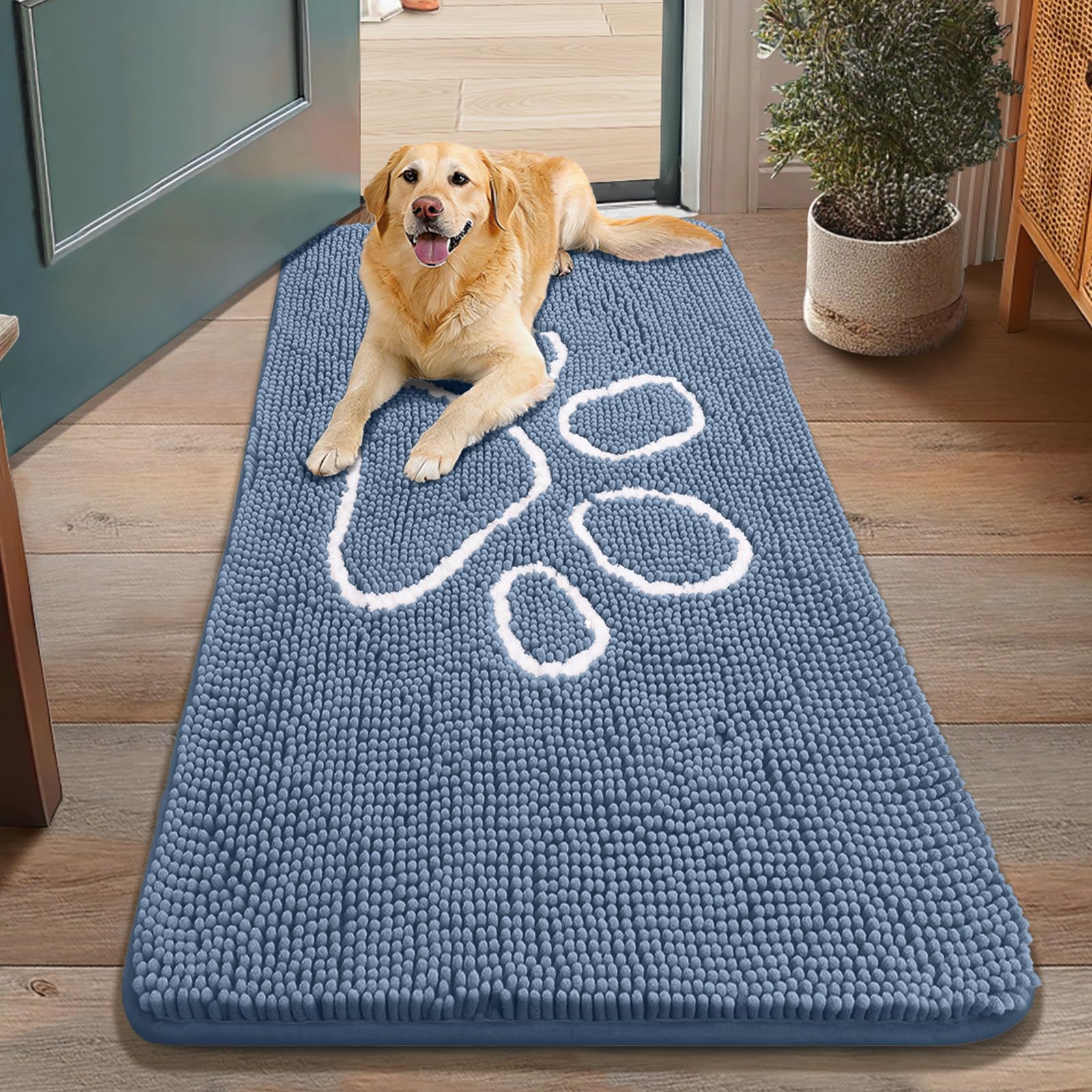 Smiry Dog Door Mat for Muddy Paws, Absorbent Non Slip Dirt Trapper, 48x30