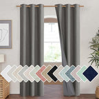 NICETOWN Grizzle Gray Vintage Linen 100% Blackout Curtains for Living Room, Thermal Insulated Curtains 90" Long, Noise Reducing Window Treatment Drapes for Hall Room, 42" Wide Per Panel, Set of 2