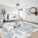 XLUEZ 8x10 Area Rugs for Living Room, Washable Modern Abstract Large Area Rug Neutral Soft Non Slip Kids Rug Stain Resistant Indoor Carpet for Bedroom Nursery Dining Room Playroom(Blue, 8'x10')