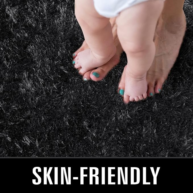 TWINNIS Super Soft Shaggy Rugs Fluffy Carpets, 10x14 Feet, Indoor Modern Plush Area Rugs for Living Room Bedroom Kids Room Nursery Home Decor, Upgrade Anti-Skid Rectangular Fuzzy Rug, Black