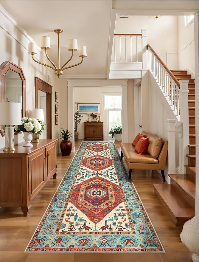 SERISSA 3x8 Washable Non Slip Boho Runner Rug for Hallway，Orange