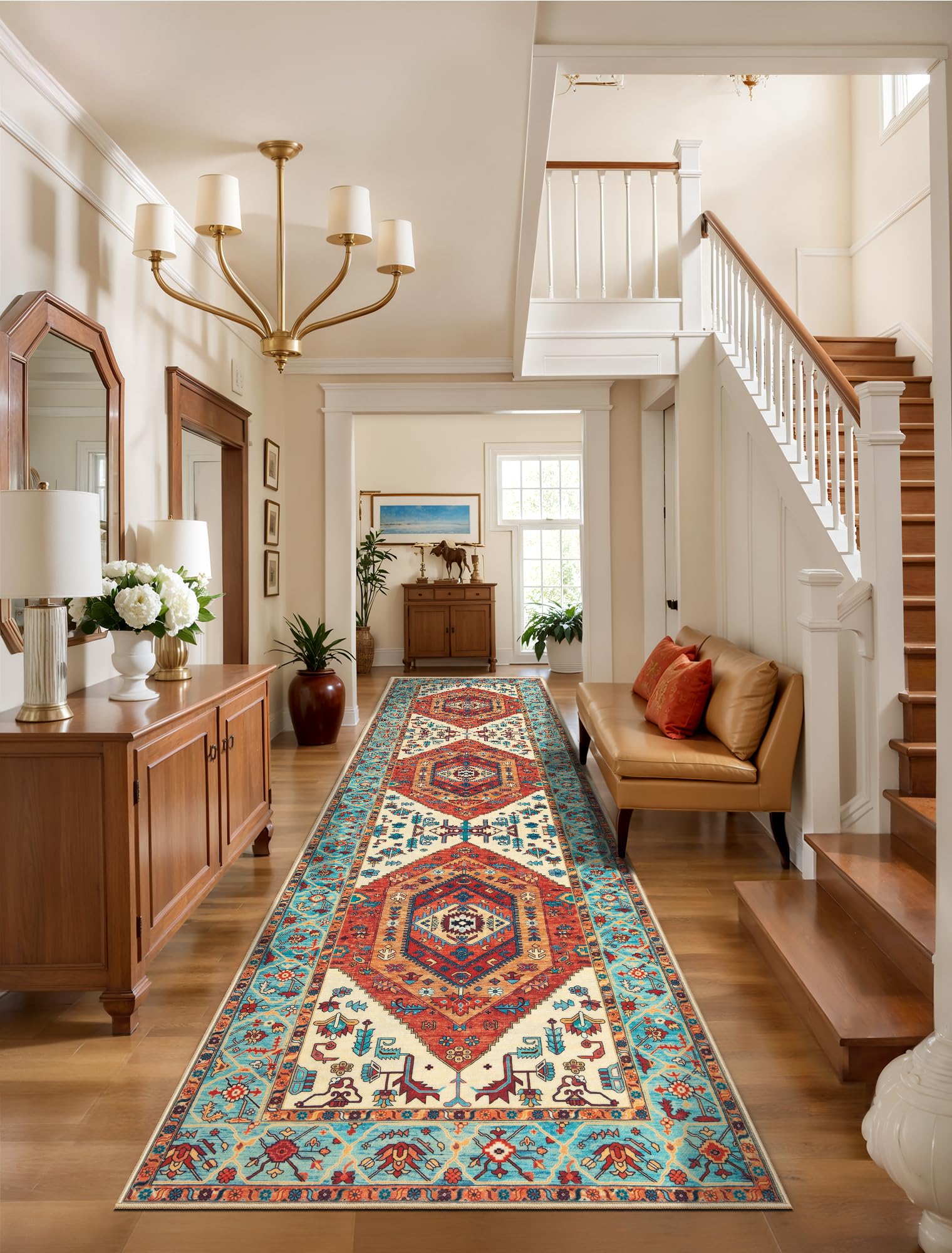 SERISSA 3x8 Washable Non Slip Boho Runner Rug for Hallway，Orange