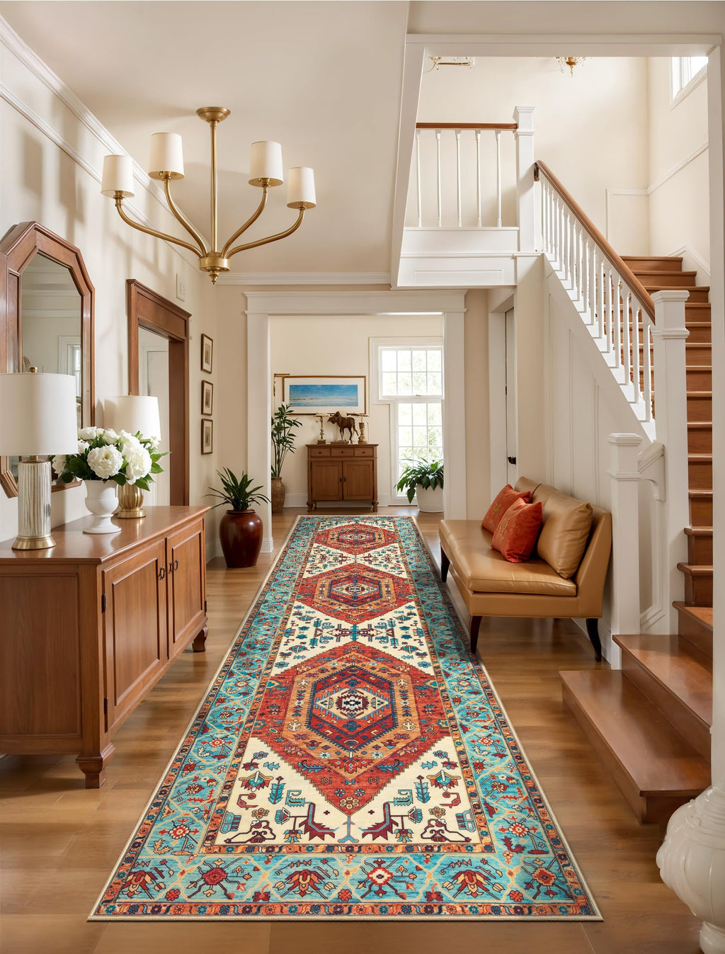 SERISSA 3x8 Washable Non Slip Boho Runner Rug for Hallway，Orange