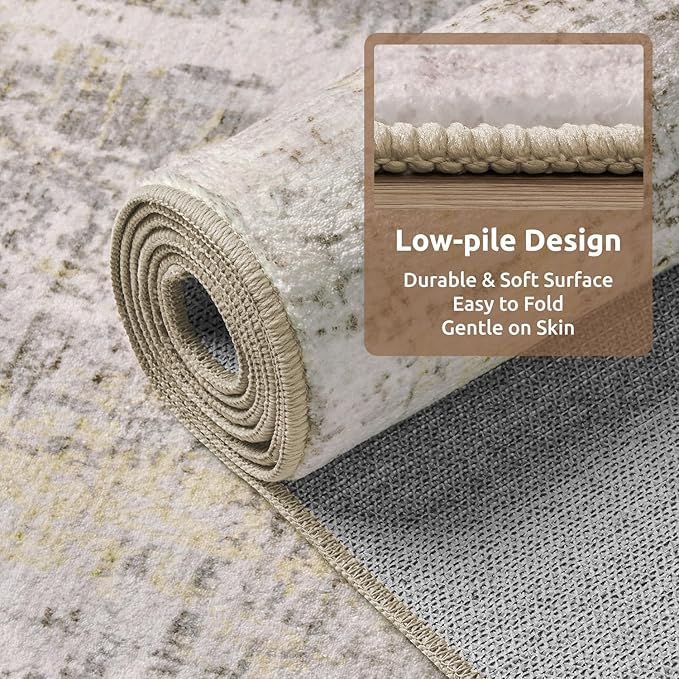 AMOAMI 2 x 8 Hallway Runner Rug Non Slip Super Soft Long Runner Rugs Machine Washable Low Pile Modern Abstract Runners for Hallways for Bedroom Laundry Room Kitchen, Beige
