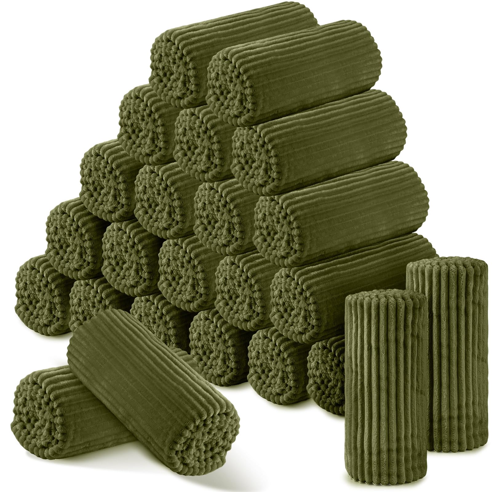 Buryeah 24 Pcs Flannel Throw Blanket Bulk 50 x 60 in Sleepover Blanket Outdoor Wedding Throw Lightweight, Oeko-tex Standard 100 Certified for Sofa Homeless Gifts (Army Green)