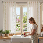 jinchan Evelyn Embroidered Linen Curtains 63 inch Floral Curtains for Living Room Bedroom Farmhouse Cottagecore Semi Sheer Light Filtering Window Drapes Rod Pocket 2 Panels W50 x L63 Sage Green