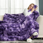 Cozy Bliss Faux Fur Throw Blanket for Couch, Fuzzy Soft Plush Thick Bubble Blanket for Sofa Bedroom Living Room, 60 * 80 Inches Tie-dye Purple