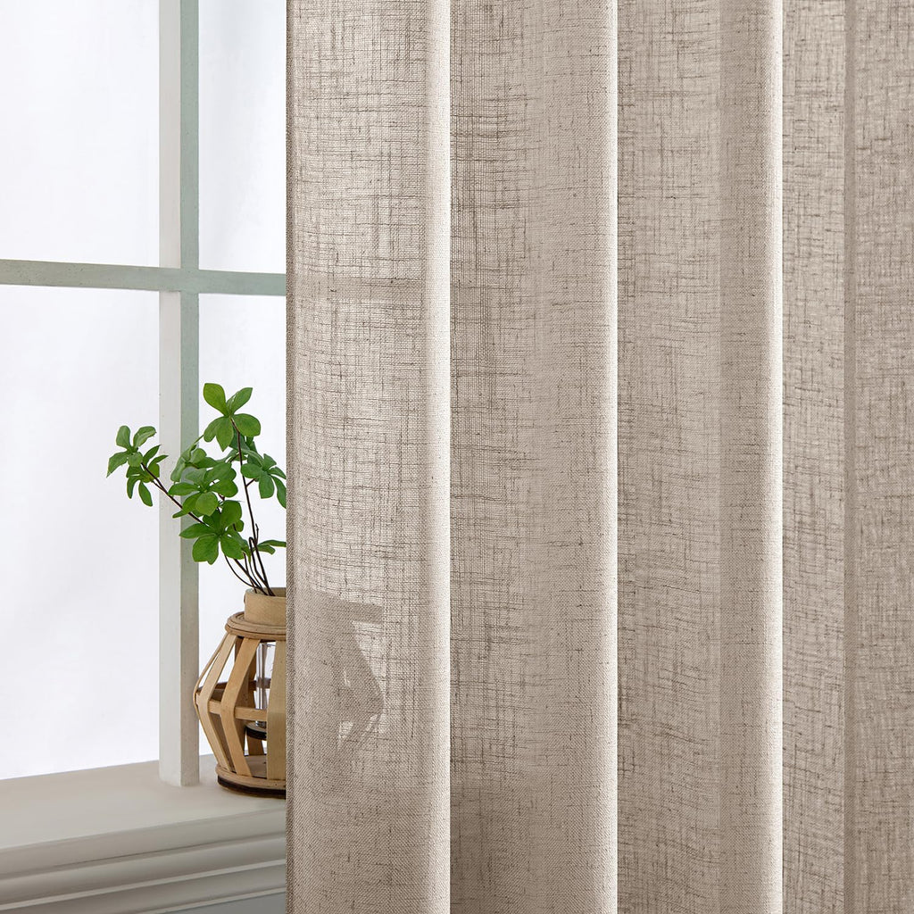MIULEE Natural Linen Curtains 52x54 Inch Length for Bedroom Living Room