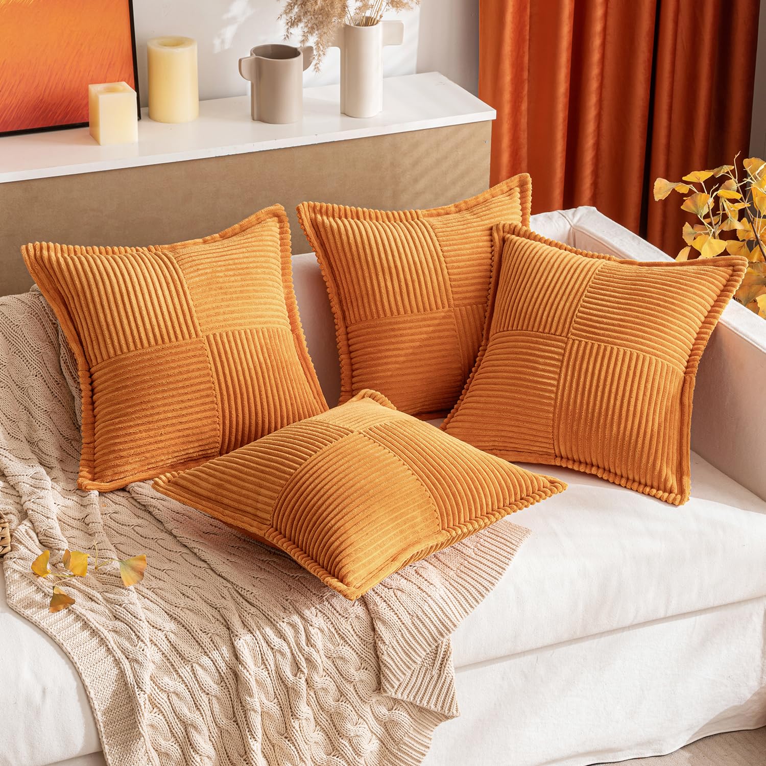 MIULEE Fall Burnt Orange Decorative Throw Pillow Covers 18x18 Inch 2 Pack