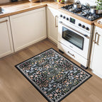 PLHXFR 2x3 Small Entryway Rug: Floral Washable Indoor Carpet Dark Black