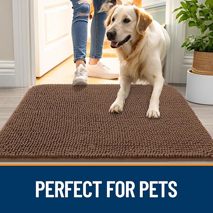 OLANLY Dog Door Mat for Muddy Paws 34x21, Super Absorbent Chenille Mud Mat