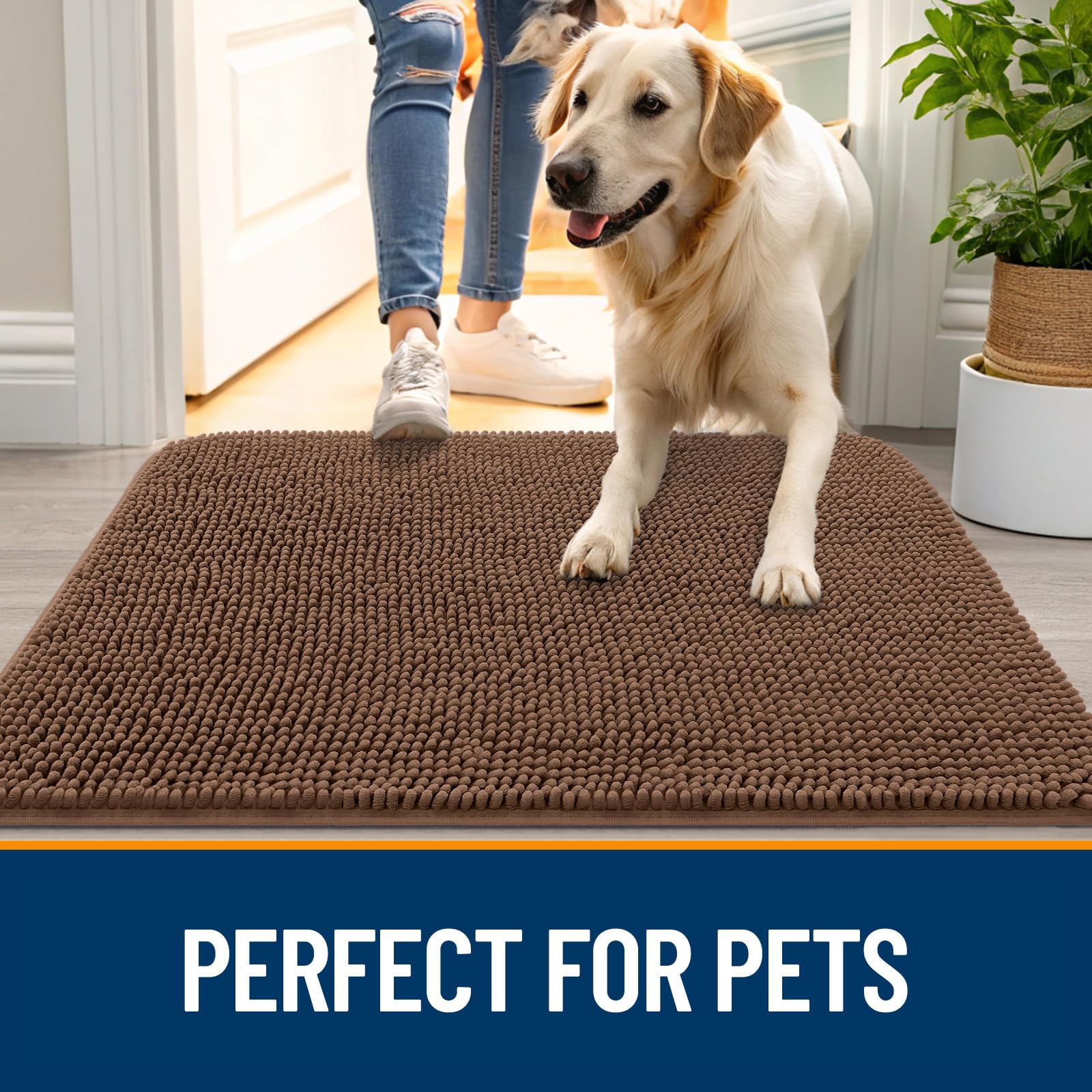 OLANLY Dog Door Mat for Muddy Paws 47x17, Super Absorbent Chenille Mud Mat