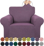 KEKUOU Stretch Single Sofa Slipcover 1 Piece Couch Sofa Cover (31"-55") Furniture Protector 1 Seater Sofa with Elastic Bottom for Kids,Pet.Jacquard Small Checked Pattern Fabric(Small,Dark Purple)