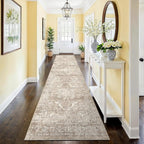 2'6"x12' Washable Hallway Runner Rug - Non Slip Kitchen Runner Rugs with Rubber Backing Vintage Low-Pile Carpet Runners for Entryway Dining Room Laundry Room Home Decor (Beige)
