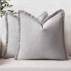MIULEE Decorative Throw Pillow Covers Neutral Linen Fringe Throw Pillows Euro Shams Set of 2 Light Grey Boho Farmhouse Cushion Covers for Couch Sofa Bed Living Room Spring Home Decor 24x24 Inch