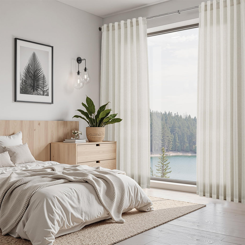 Nanspring Mousse White Curtains 90 Inches Long for Living Room Linen Light Filtering Semi Sheer Curtain Back Tab Rod Pocket Simple Modern Elegant Coastal Decor Drapes for Bedroom 52x90, 2 Panels