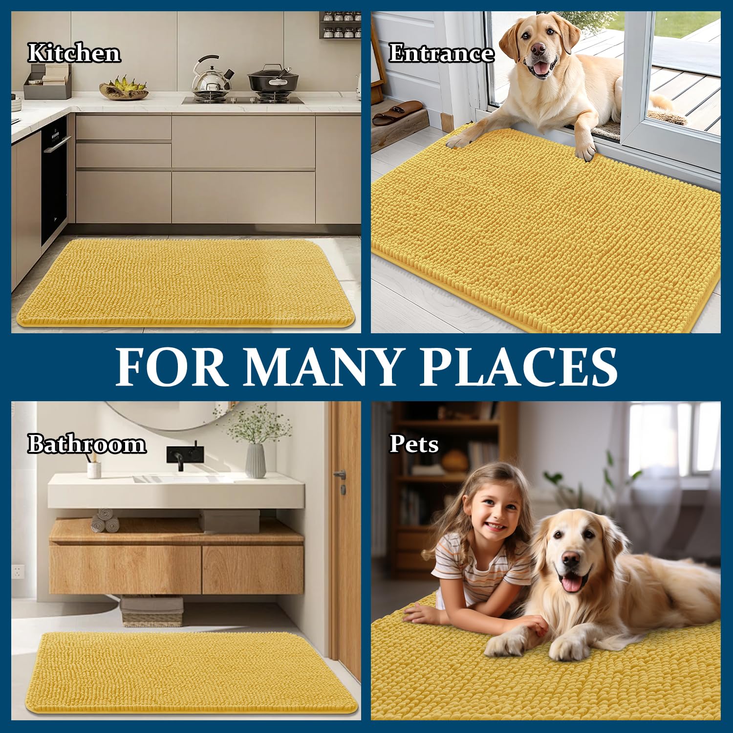 OLANLY Dog Door Mat for Muddy Paws 59x32, Super Absorbent Chenille Mud Mat