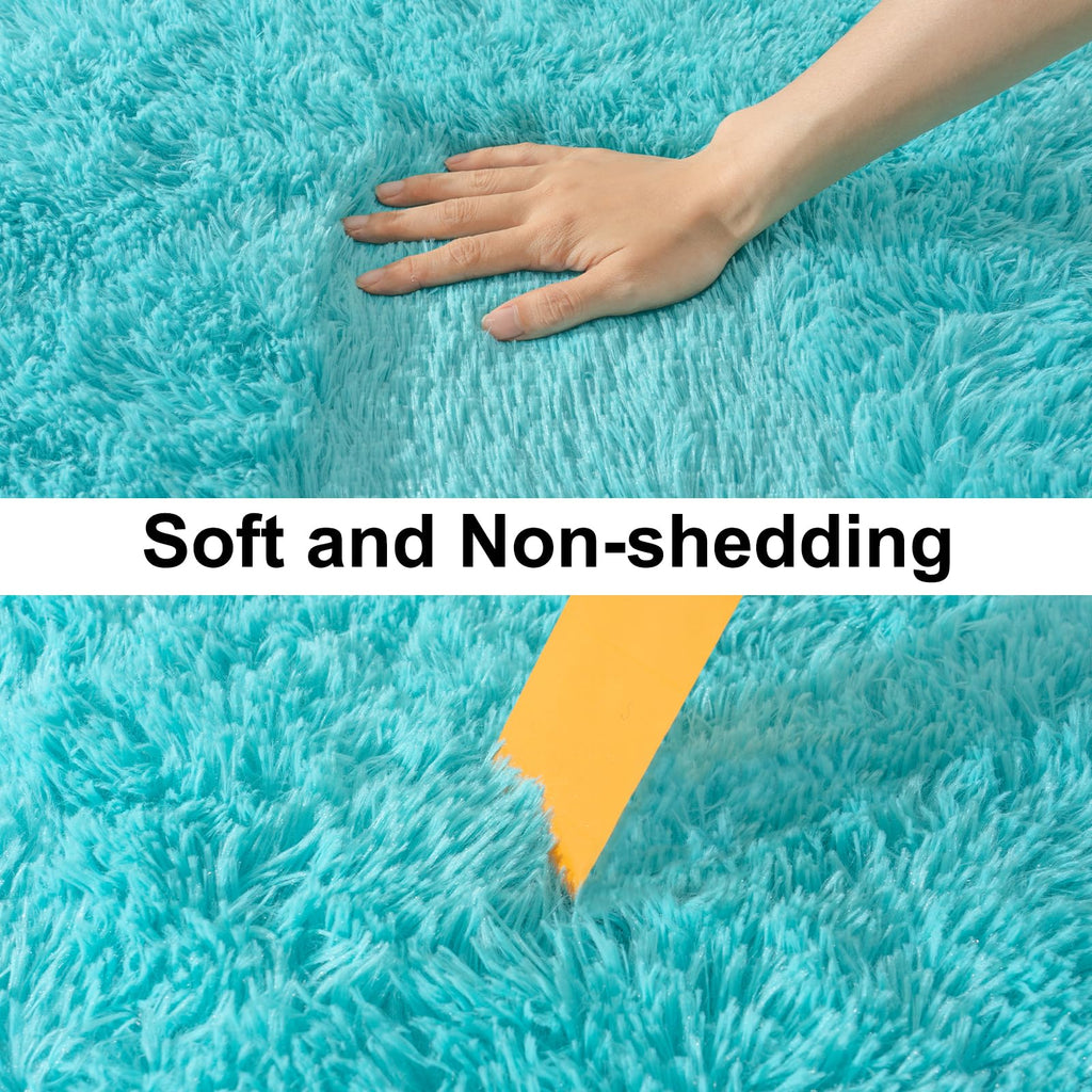 Ailyei Soft Runner Rugs for Bedroom Hallways, 2x4 Teal Blue Fluffy Shag Throw Area Rug Non Slip for Bedside Dorm, Long Shaggy Furry Carpet for Nursery Living Room
