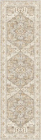 Yamaziot Washable Runner Rug, 3x10 Non-Slip Boho Vintage Hallway Rug with Rubber Backing, Low Pile Faux Wool Distressed Carpet Runner for Bedroom, Kitchen, Laundry, Entrance