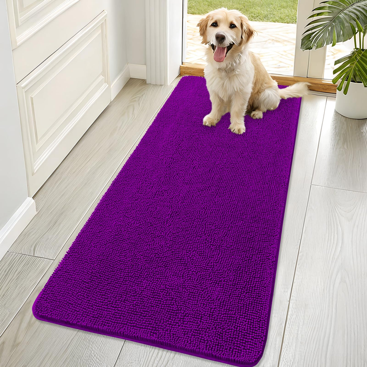 OLANLY Dog Door Mat for Muddy Paws 70x32, Super Absorbent Chenille Mud Mat