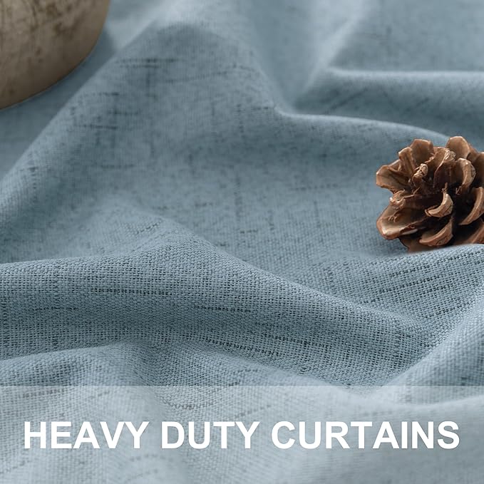 Light Blue Blackout Curtains 96 Inches Long for Living Room Country Rustic Faux Linen Black Out Thermal Insulated Darkening Curtain for Bedroom Patio Door 96 in Length 2 Panel Set Dusty Blue Grey Gray