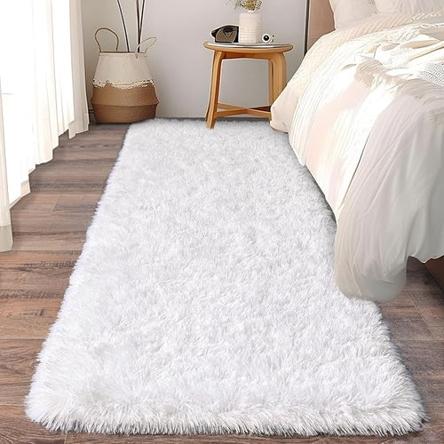 Ailyei Soft Runner Rugs for Bedroom Hallways, 2x6 White Fluffy Shag Throw Area Rug Non Slip for Bedside Dorm, Long Shaggy Furry Carpet for Nursery Living Room