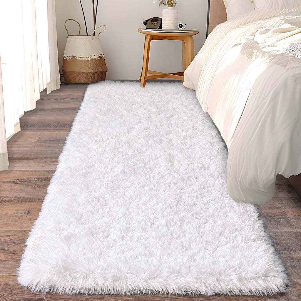 Ailyei Soft Runner Rugs for Bedroom Hallways, 2x6 White Fluffy Shag Throw Area Rug Non Slip for Bedside Dorm, Long Shaggy Furry Carpet for Nursery Living Room