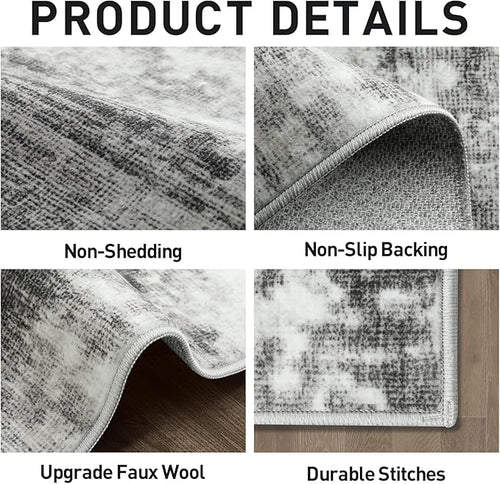 2'6''x8' Runner Rugs Washable Rug:Modern Abstract Hallway Black Grey Carpet