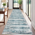 KOZYFLY Modern Abstract Hallway Runner Rug, 2.6x12 Washable Rug Runner Non-Slip Soft Striped Kitchen Runner Rugs, Print Blue Carpet Runner for Entryway Bathroom Laundry Room Foyer