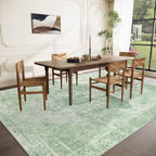 VECARF Area Rug 10x14 Washable Rug, Vintage Boho Medallion Rugs Non-Slip Soft Low Pile Large Distressed Rug Indoor Retro Carpet for Living Room Bedroom Dining Room Home Office (SageGreen, 10'x14')